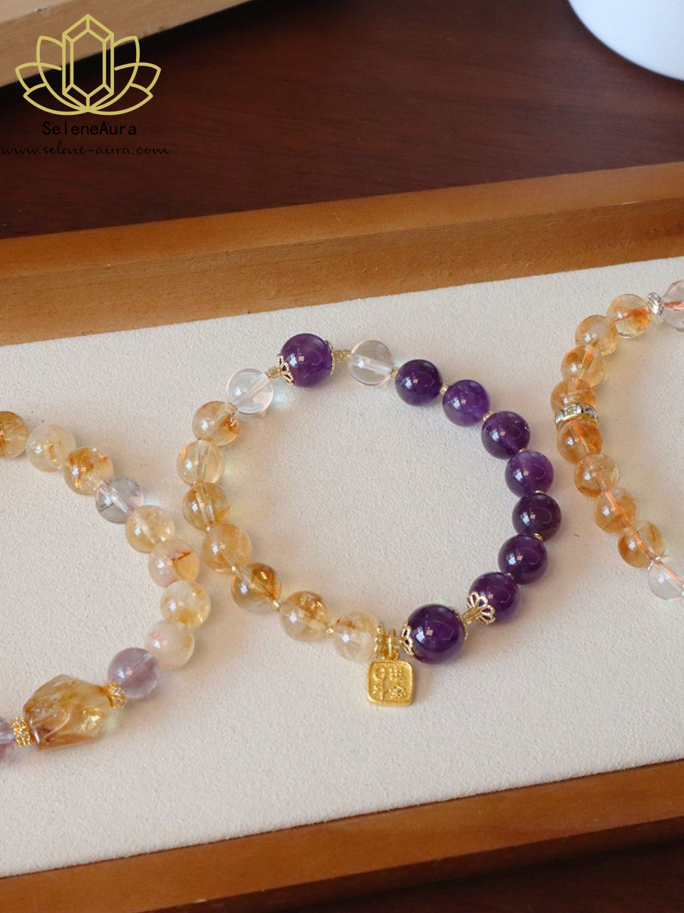 Natürliches Citrin & Amethyst Armband｜Reichtumsschmuck｜Handgefertigtes Damenarmband