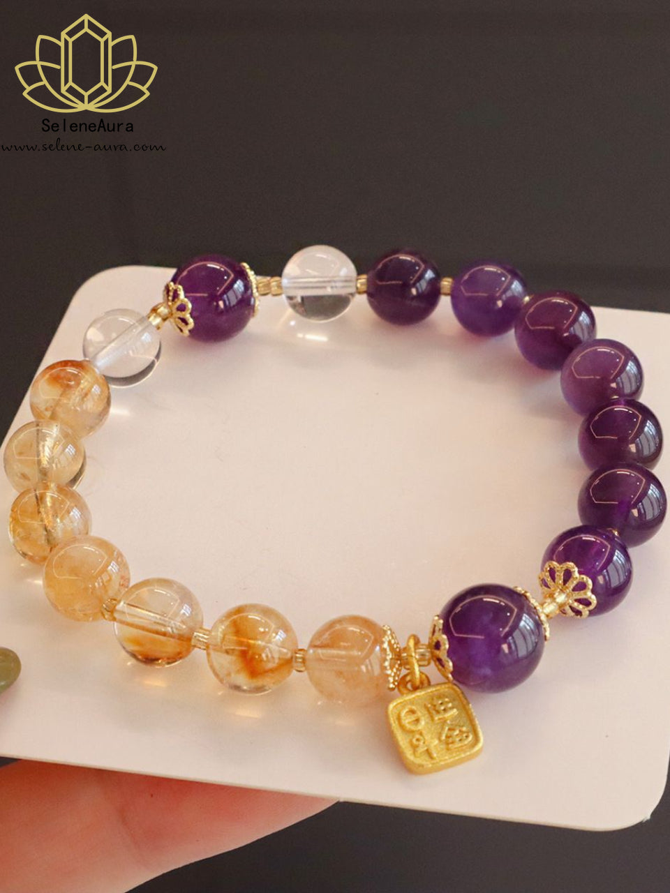 Natürliches Citrin & Amethyst Armband｜Reichtumsschmuck｜Handgefertigtes Damenarmband