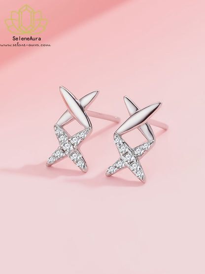 S925 Sterlingsilber Doppel-Stern Ohrringe | Koreanischer Minimalismus | Kreuzdesign