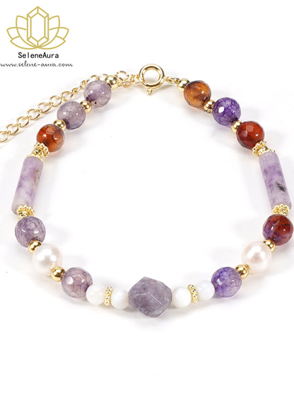 Natürliche Perlen & Muschel Anhänger Kette Armband mit 6mm Amethyst Achat Perlen