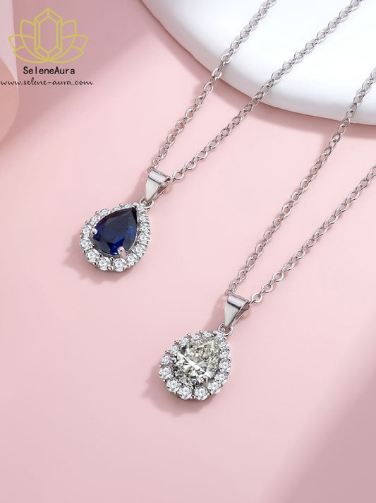 Silber Blue Saphir Anhänger | Koreanischer Trend | 925 Rhodium | Elegantes Collier