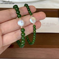 Grüner Achat & Perlen Armband  | Handgefertigter Naturstein Schmuck | Herzchakra Harmonie