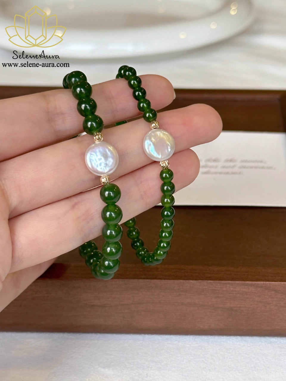 Grüner Achat & Perlen Armband  | Handgefertigter Naturstein Schmuck | Herzchakra Harmonie