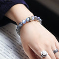 Grauer Mondstein Armband Natürlicher Blauer Schimmer Handgefertigt