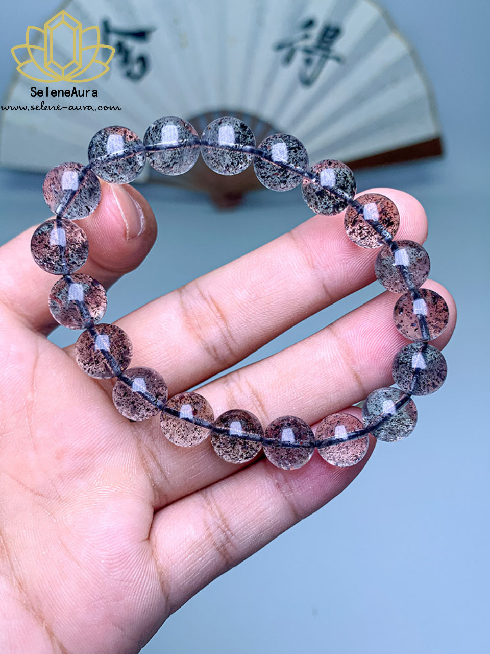 Schwarzer Super 7 Kristall Armband｜Schillernder Glimmer Heilstein｜7-Mineralien Energie Schmuck