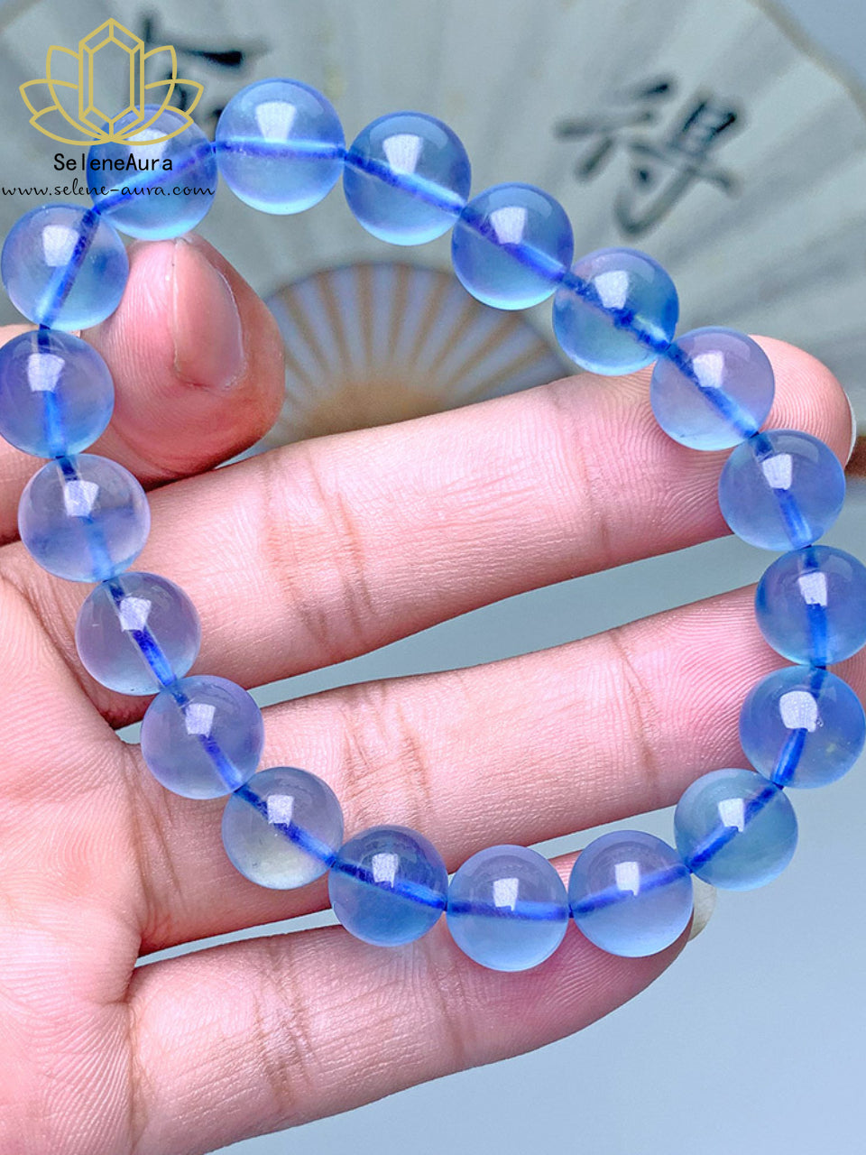 SeleneAura Brasilianischer Tiefblauer Aquamarin Armband Energieheilung Handpoliert