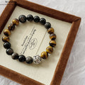 Natürliches Tigerauge & Silberobsidian Armband Mutschutz & Erdung SeleneAura