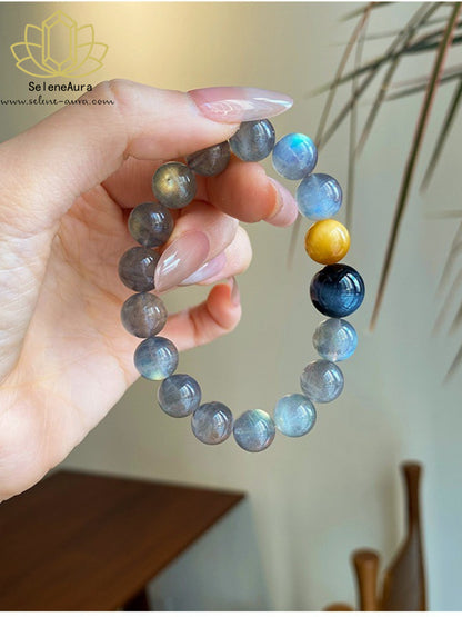Natürlicher Graumondstein Blau/Gold-Tigerauge ArmbandEdles Kristall-Energie Armband