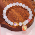 Natürliches Achat Damenarmband | YanYuan-Achat Armband | Weißer Achat-Armband mit Kalebassen-Anhänger