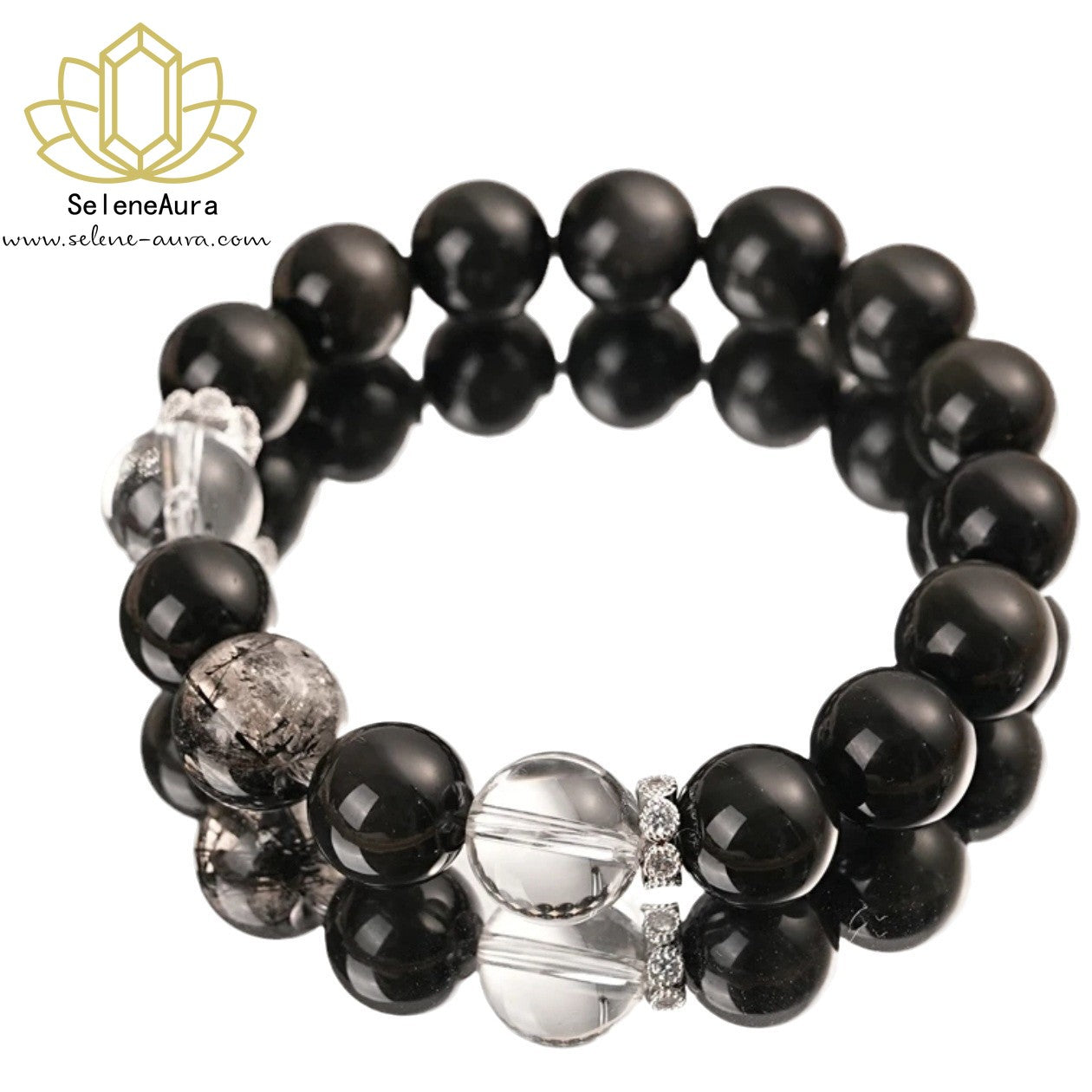 Natürlicher Obsidian Glücksperlen ArmbandPaar KristallschmuckOriginaldesign
