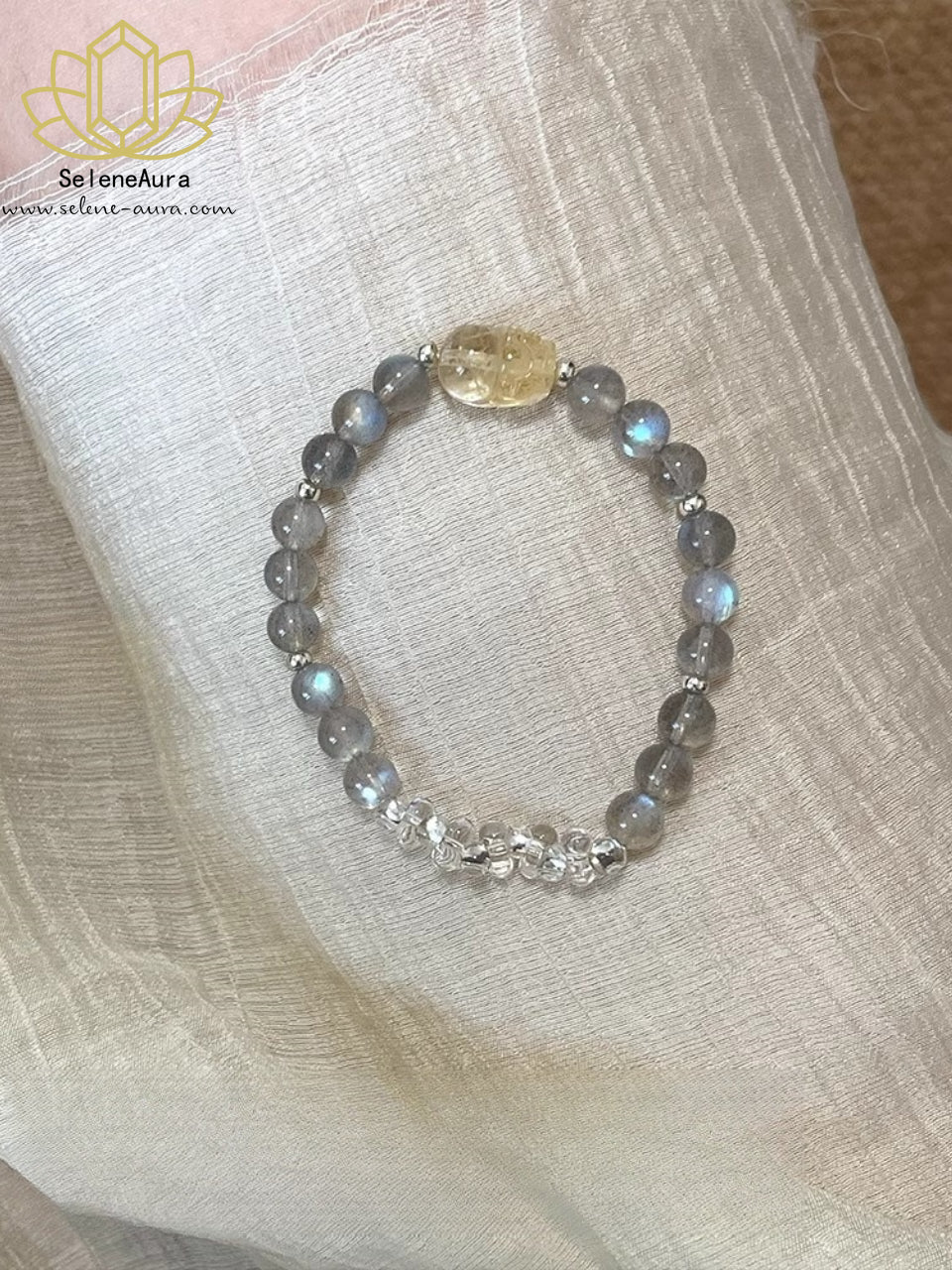 Natürlicher Graumond & Citrin Pixiu Armband Doppelte Reichtumsenergie