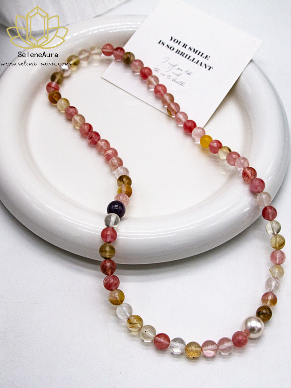 Frühlingserwachen Multistrand Armband & Halskette | Rosa Quarz + Prehnit + Bergkristall | Verstellbar