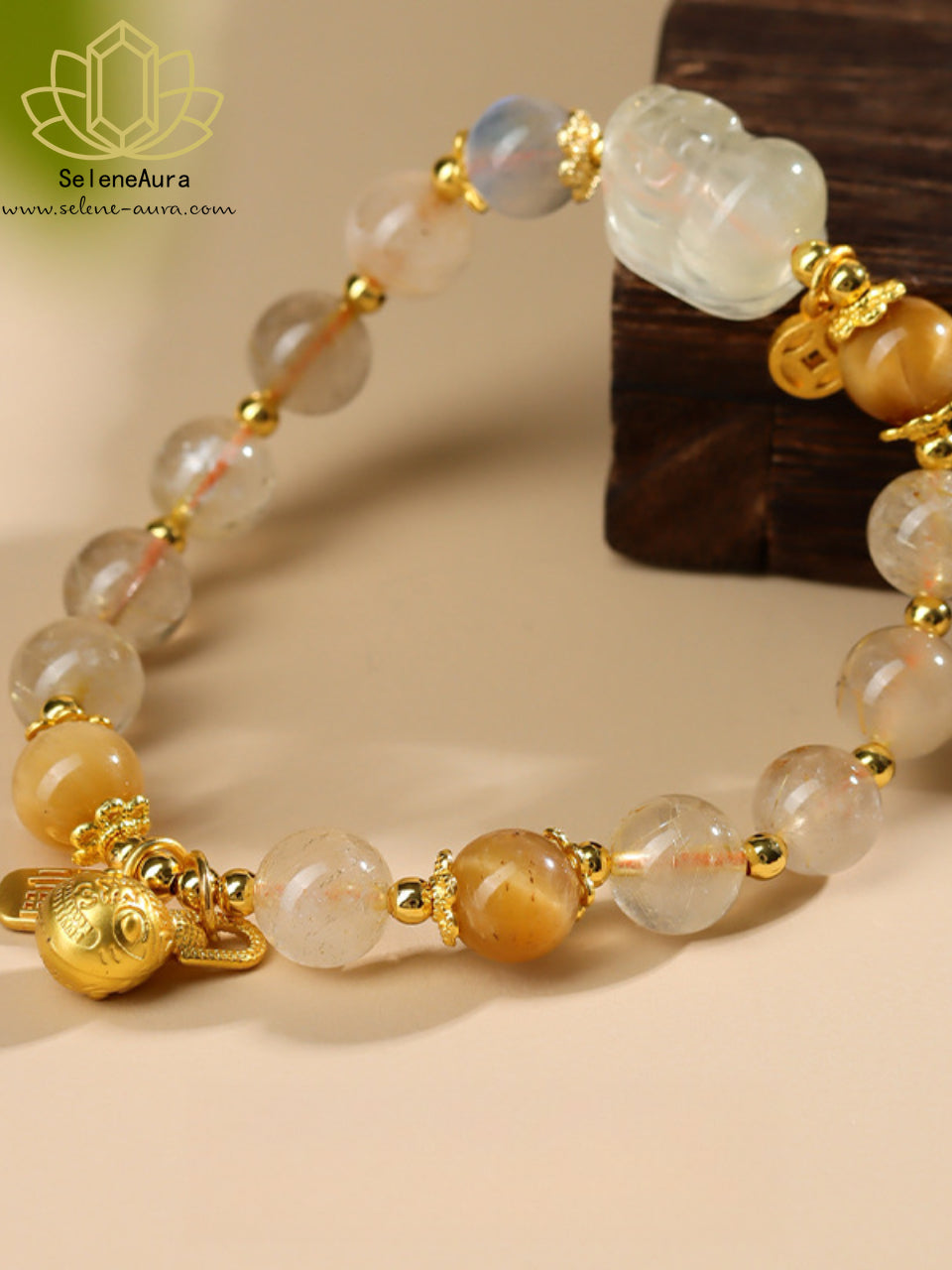 Goldener Pi Xiu Armreif｜Citrin & Rutilquarz｜Modernes Chinoiserie Design | Pi Xiu Armband