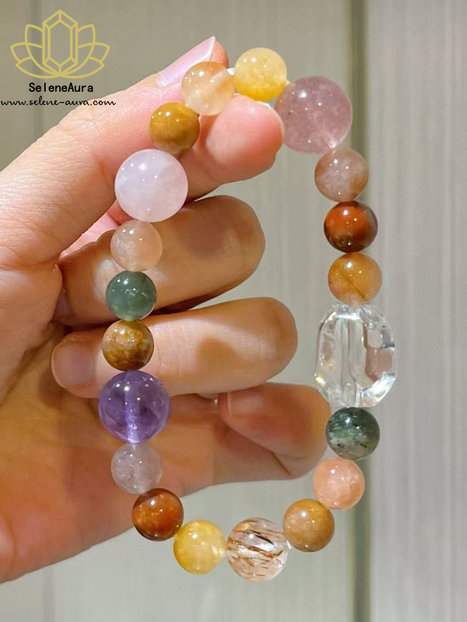 Multikristall-Armband mit Regenbogen-Rutilquarz – Handmade Energiebalance