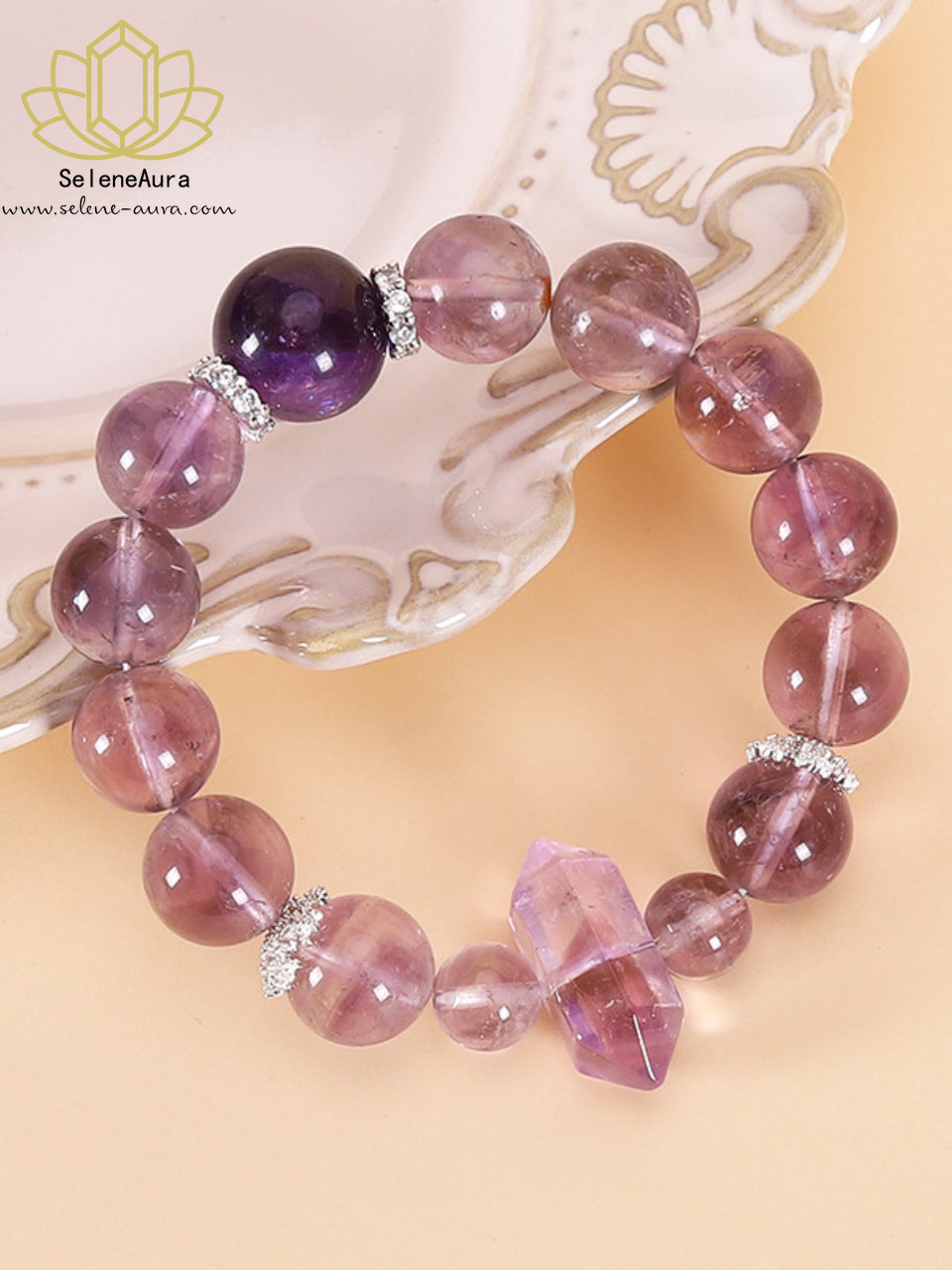 Galaktischer Amethyst Armreif｜Bolivianische Doppelspitzen + Uruguay Hauptstein｜Kronenchakra Reinigung & Erleuchtung