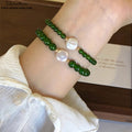 Grüner Achat & Perlen Armband  | Handgefertigter Naturstein Schmuck | Herzchakra Harmonie