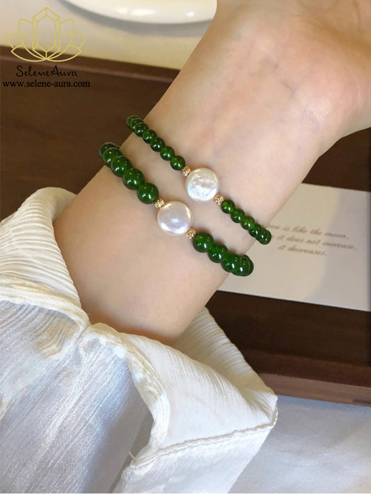 Grüner Achat & Perlen Armband  | Handgefertigter Naturstein Schmuck | Herzchakra Harmonie