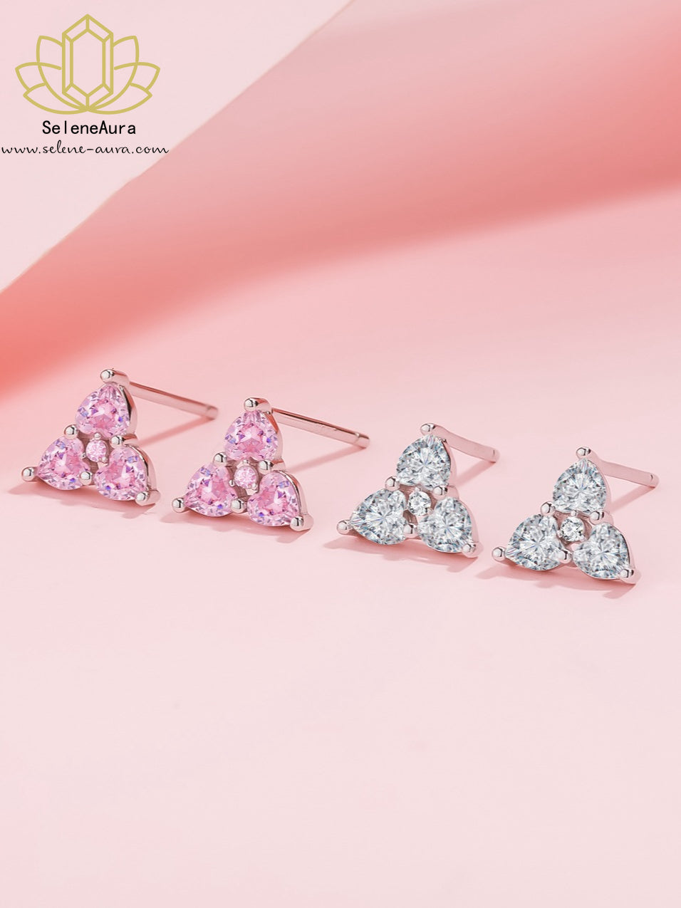 SeleneAura Mini-Dreieck Ohrstecker mit Rosa Quarz | Zart & Energiegeladen