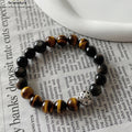 Natürliches Tigerauge & Silberobsidian Armband Mutschutz & Erdung SeleneAura