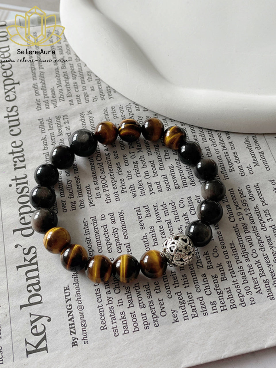 Natürliches Tigerauge & Silberobsidian Armband Mutschutz & Erdung SeleneAura