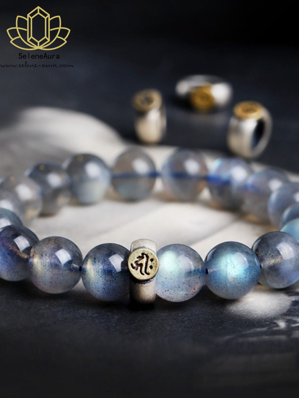 Grauer Mondstein Armband Natürlicher Blauer Schimmer Handgefertigt