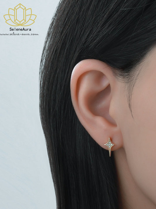S925 Sterling Silber Meteor Ohrringe – Minimalistisches Kreuz & Stern-Design