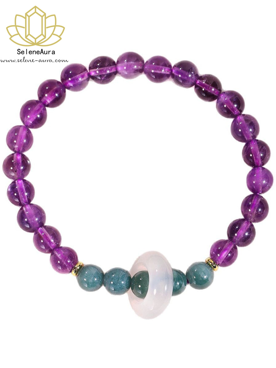 Neun-Lila-Flammen Amethyst Armband | Weisheits-Steinkreis | Saphirit & Chalzedon Energie