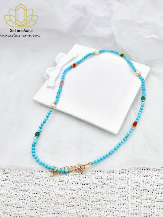 Natürlicher Türkis & Karneol Perlen Schmuck Set: Armband + Halskette für Frauen