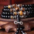 Schutz & Manifestation: 108er Obsidian Armband mit Tigerauge Mantra-Perlen