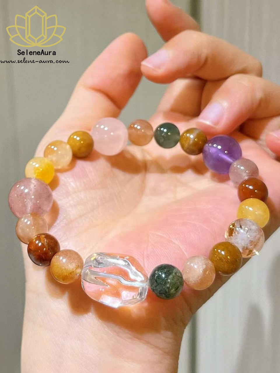 Multikristall-Armband mit Regenbogen-Rutilquarz – Handmade Energiebalance