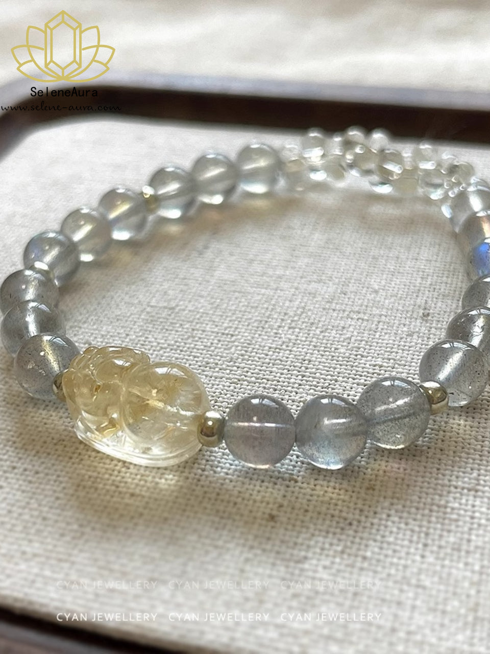 Natürlicher Graumond & Citrin Pixiu Armband Doppelte Reichtumsenergie