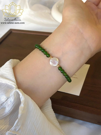 Grüner Achat & Perlen Armband  | Handgefertigter Naturstein Schmuck | Herzchakra Harmonie