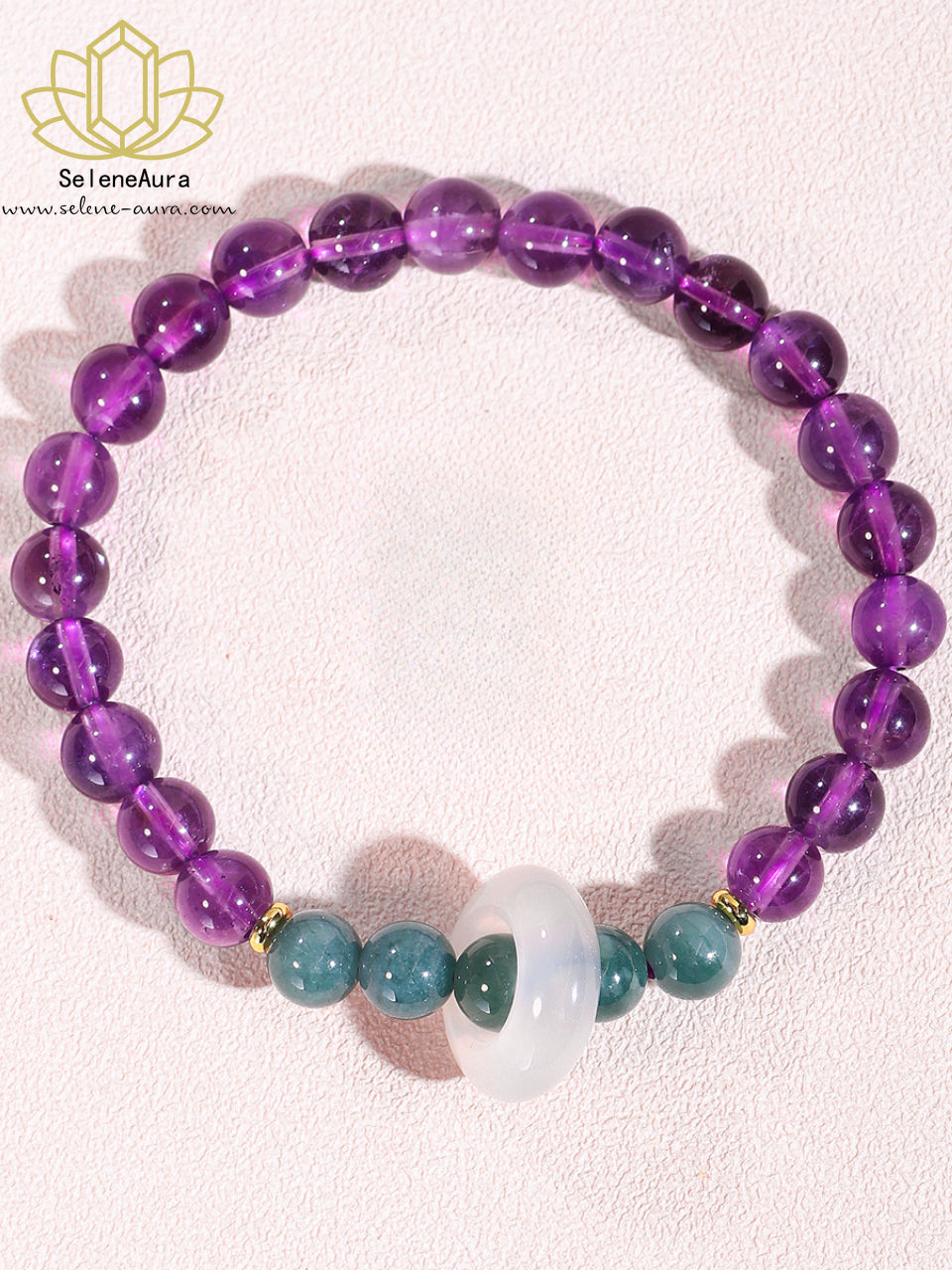 Neun-Lila-Flammen Amethyst Armband | Weisheits-Steinkreis | Saphirit & Chalzedon Energie