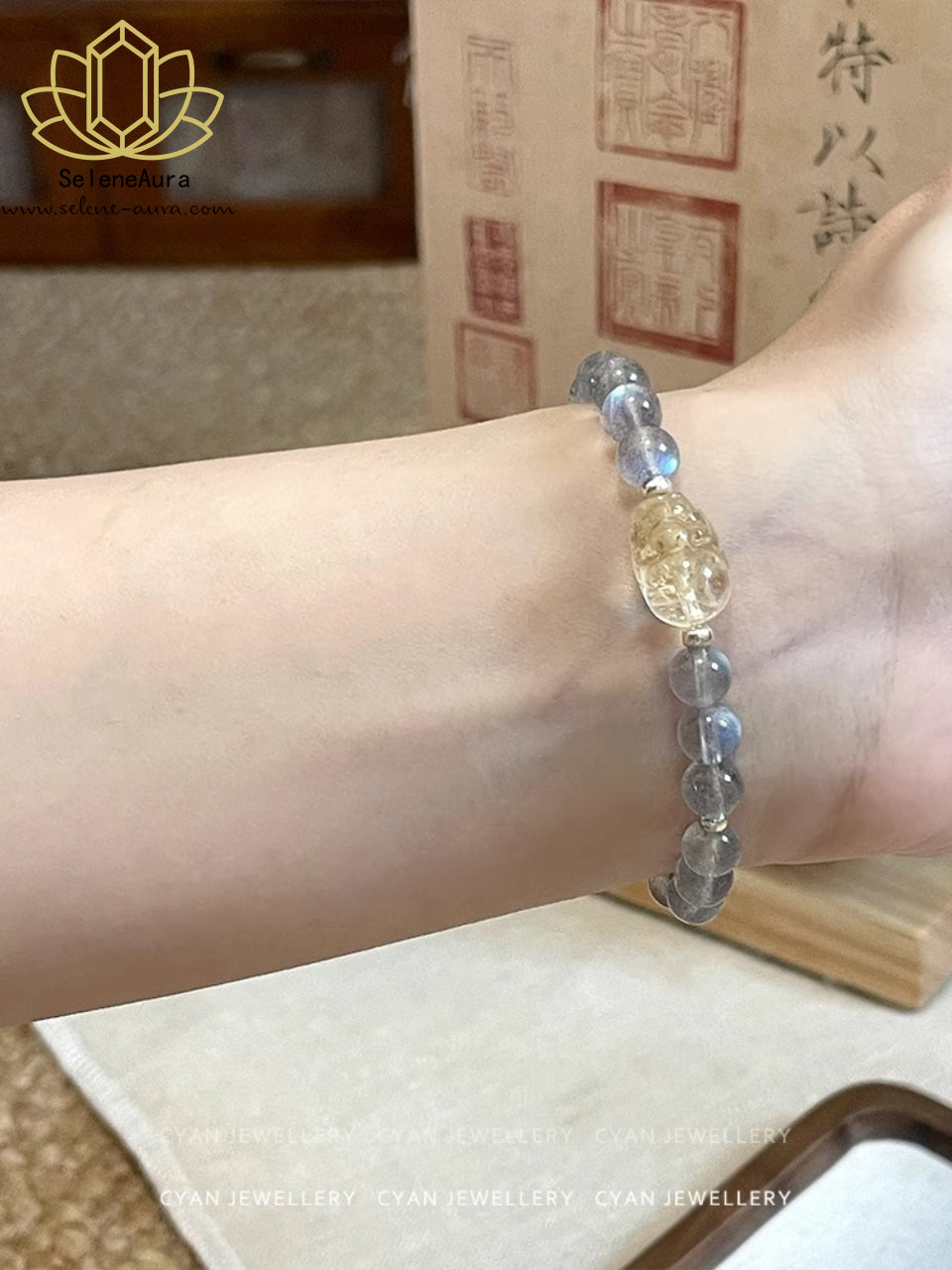 Natürlicher Graumond & Citrin Pixiu Armband Doppelte Reichtumsenergie