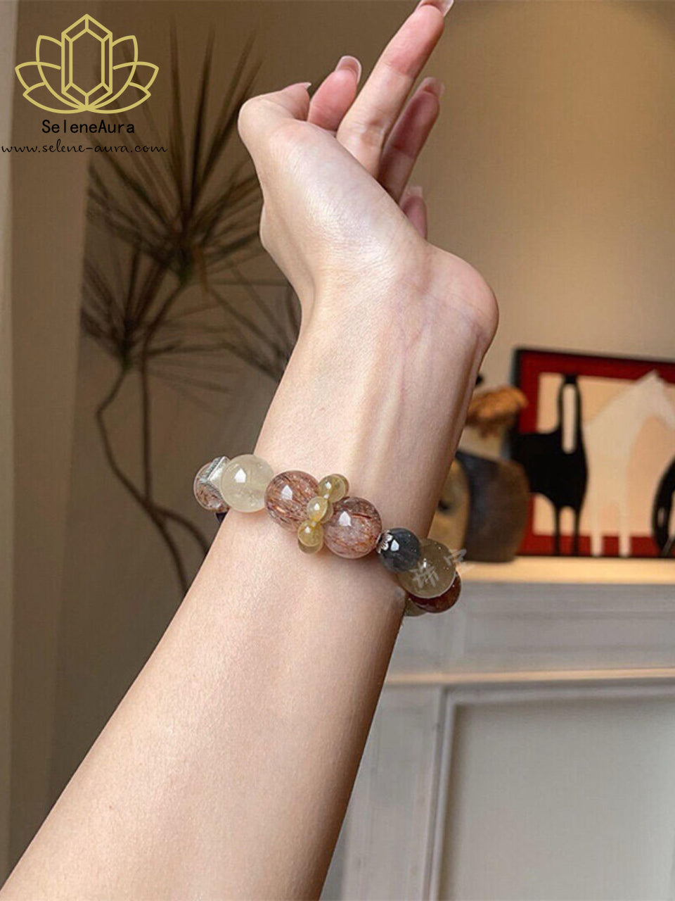Natürlicher Amethyst Phantom & Mondstein Armreif Stärkend - Schwarzgold