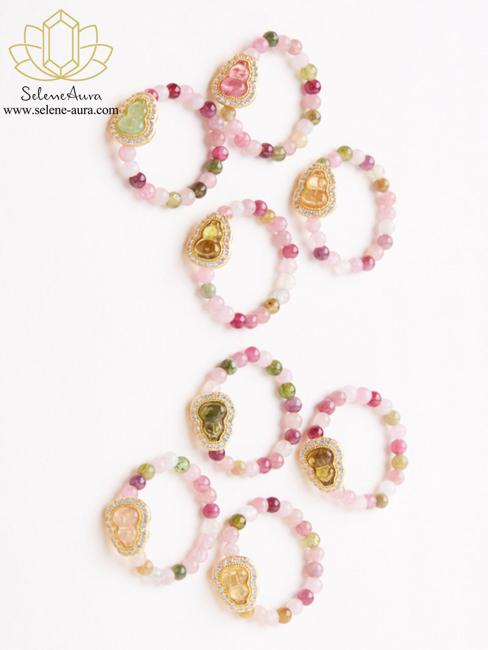 Buntes Turmalin & Perlen Ring Set  | S925 Goldplattiert |  Kristallring