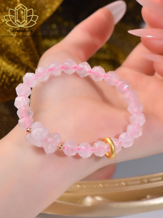 Rosenquarz Bären Armband - Facettiert  Handgefertigter Schmuck für Liebe & Harmonie