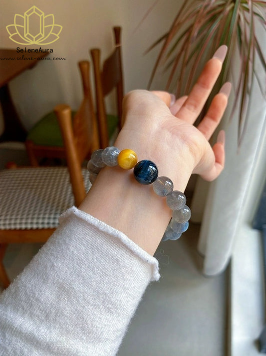 Natürlicher Graumondstein Blau/Gold-Tigerauge ArmbandEdles Kristall-Energie Armband