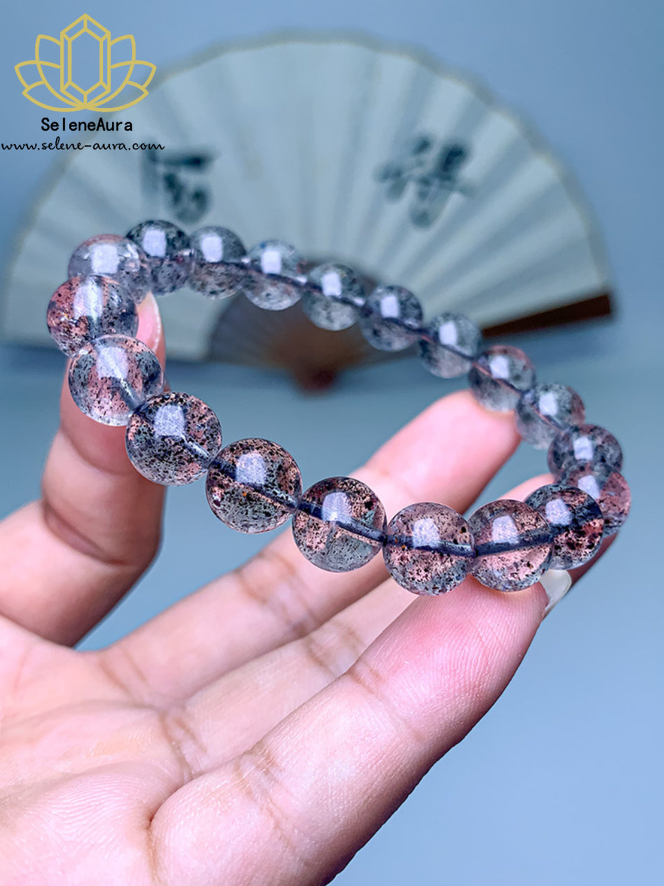 Schwarzer Super 7 Kristall Armband｜Schillernder Glimmer Heilstein｜7-Mineralien Energie Schmuck