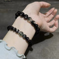 Schwarzer Obsidian + Phantom Quarz Armband