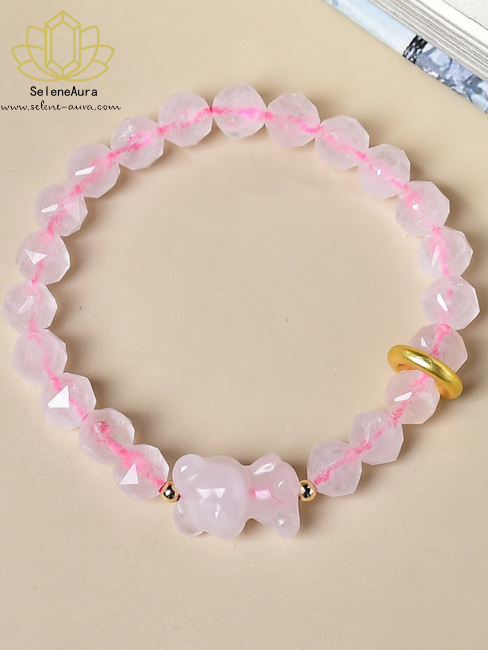 Rosenquarz Bären Armband - Facettiert  Handgefertigter Schmuck für Liebe & Harmonie