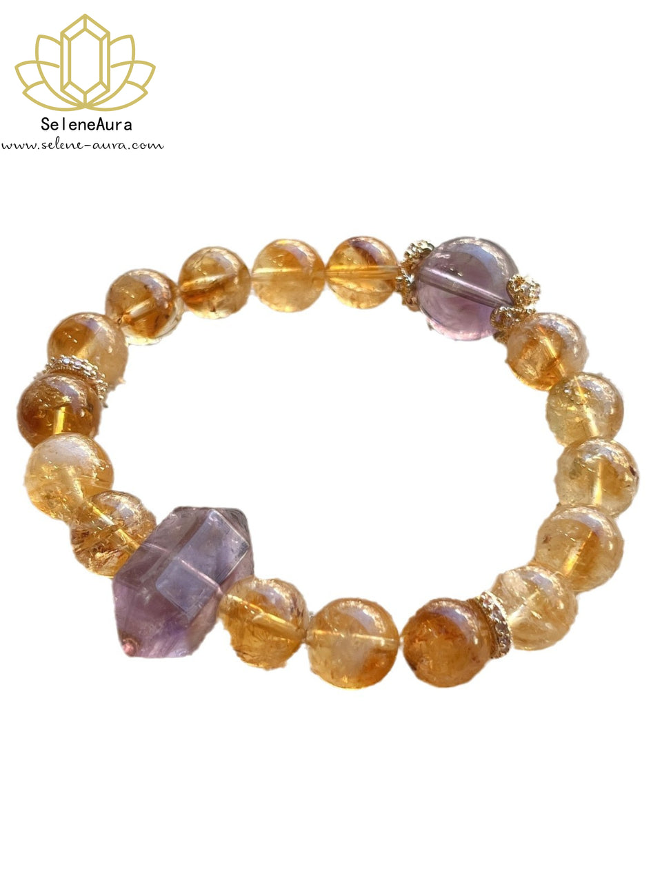 Natürlicher Gelber Turmquarz Amethyst Doppelspitzer Energie Armband
