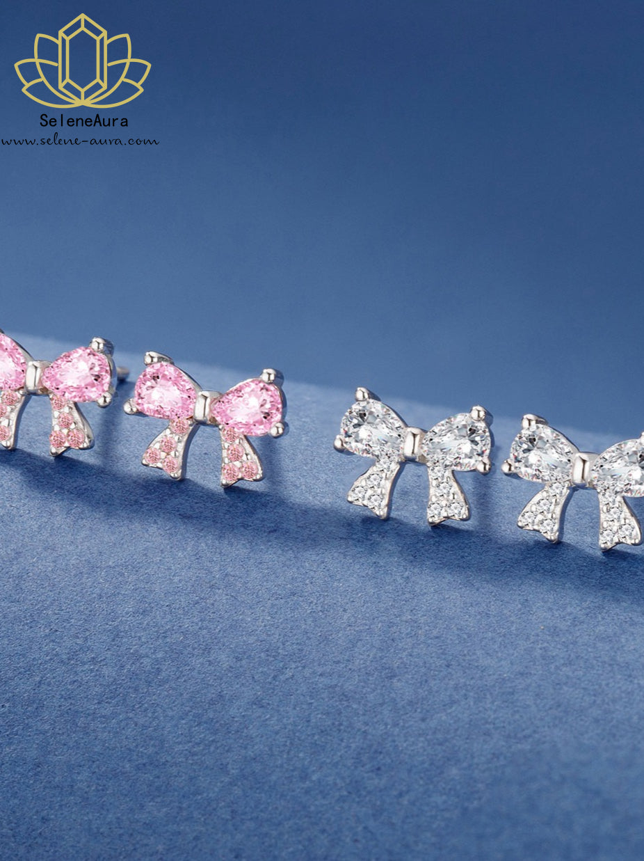 Silber Schmetterling Ohrstecker mit Pink Zirkonia & Strass