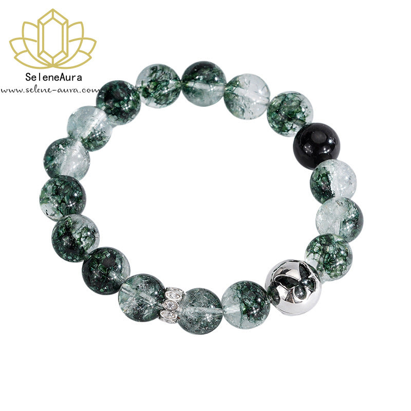 Grüner-Phantom Schmetterlings Armband | Eisklar Holz-Energie | S925 Silber-Obsidian