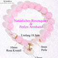 Natürliches Rosenquarz & Perlen Armband | Herzchakra-Energietrio | Glückssymbol Design