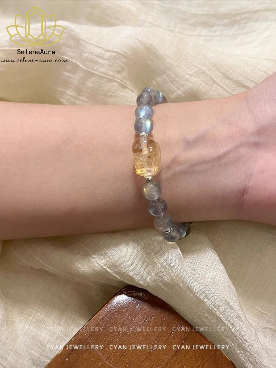 Natürlicher Graumond & Citrin Pixiu Armband Doppelte Reichtumsenergie
