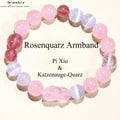 Natürliches Rosenquarz Armband｜19mm Pi Xiu & Erdbeer-Katzenauge｜Herzchakra Heilung