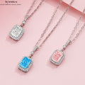 Rosenquarz Zuckerwürfel Parfümflakon Anhänger S925 Silber Rhodium Rosa Diamanten