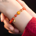 Nan Hong Armband | Satte Sichuan-Achat | S925 Klee & Bernstein Glücksperlen | Asiatisches Rotjuwel