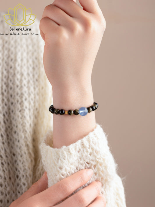 Obsidian Armband "Ozeanbalance" | Handgefertigt  Schutzstein | Wasserenergie